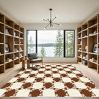 Brown White Cubes Distorted Pattern Rug