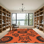 Bold Black Tribal Sunburst Orange Rug