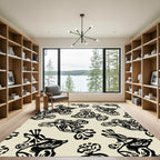 Black Cream Abstract Bird Art Rug