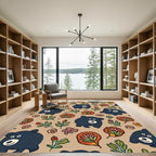 Whimsical Black Bear Floral Field Rug