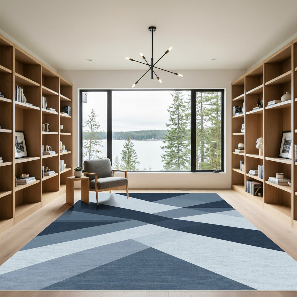 Deep Blue Geometric Fold Rug