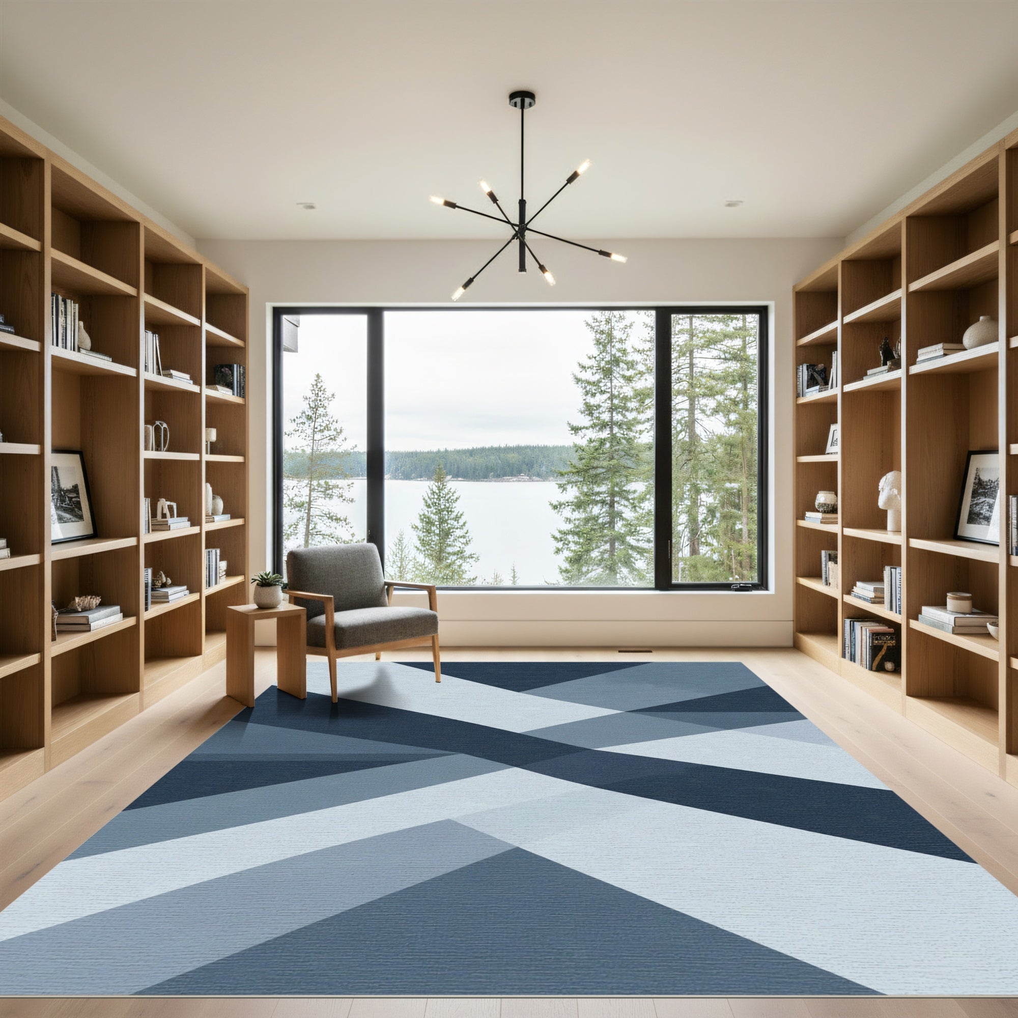Deep Blue Geometric Fold Rug