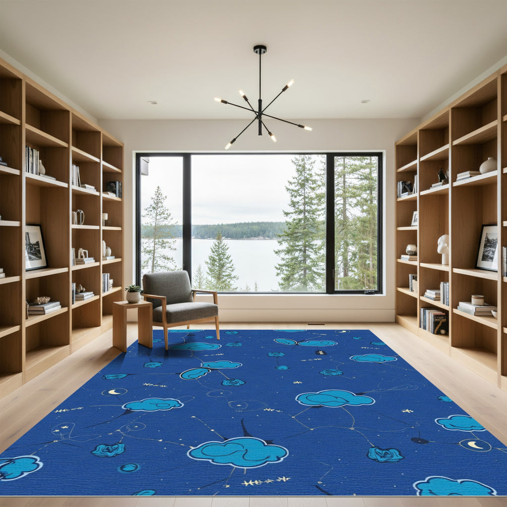 Dreamy Blue Cloud Rose Constellation Rug
