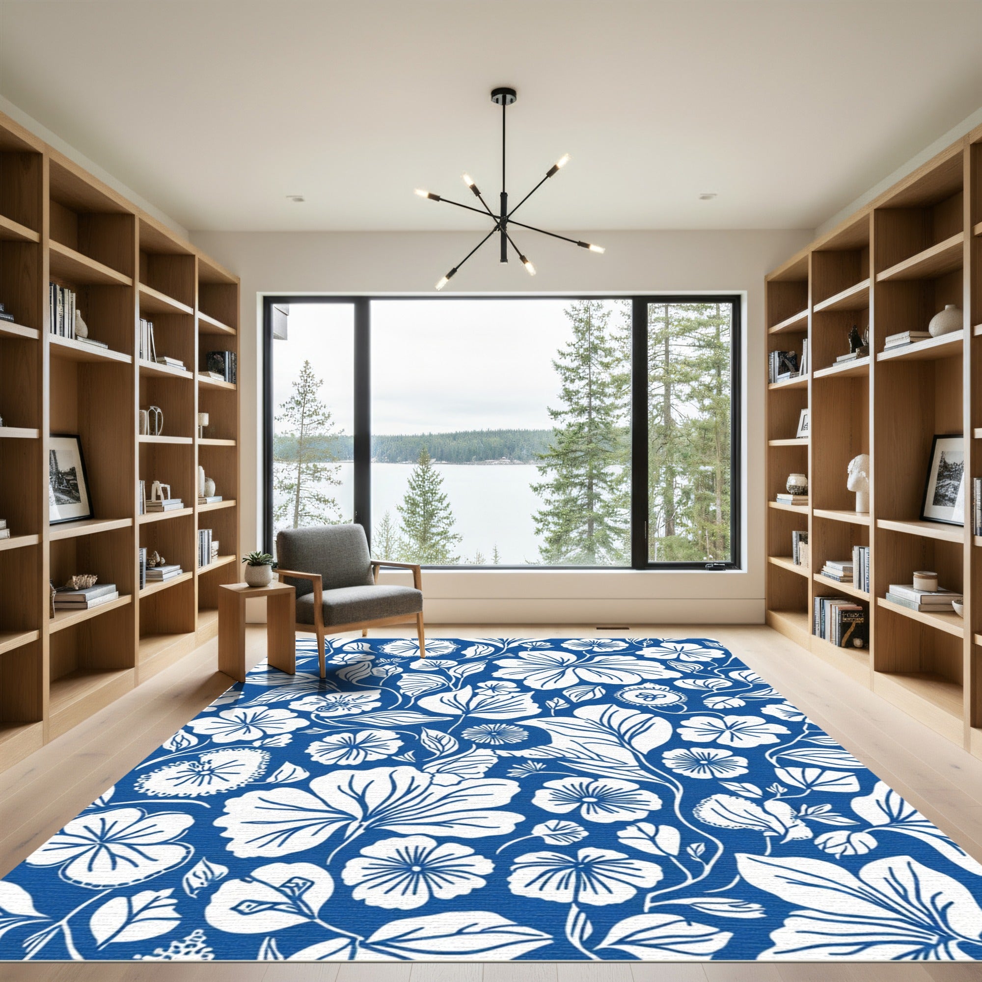 Lush Blue Floral Garden Medley Rug