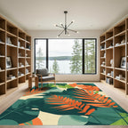 Vibrant Orange And Green Jungle Leaves Rug