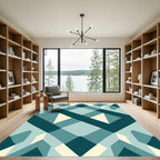 Teal Beige Geometric Diamond Weave Rug