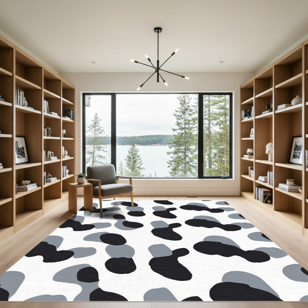 Modern Black Gray Irregular Shapes Rug