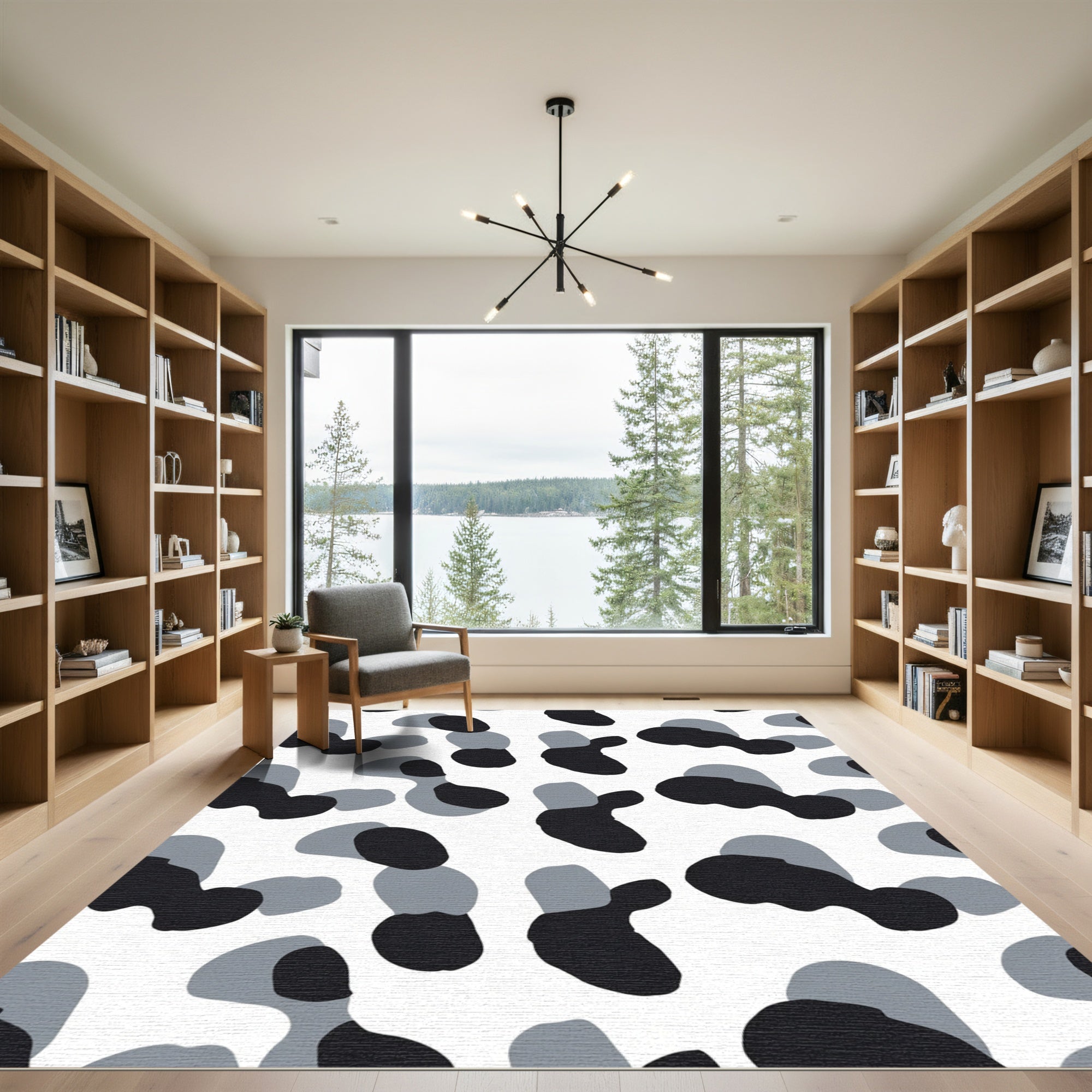 Modern Black Gray Irregular Shapes Rug