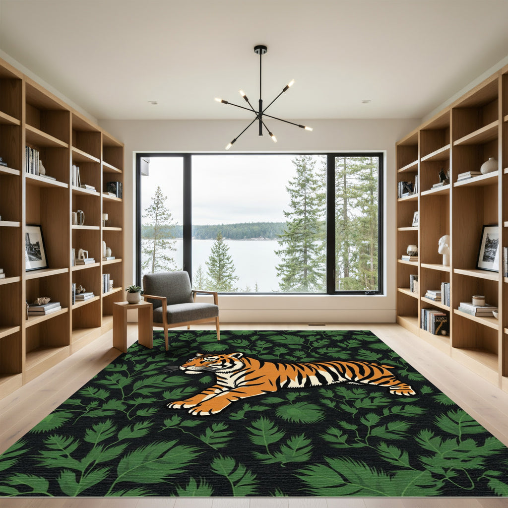 Orange Tiger In Lush Green Foliage Rug