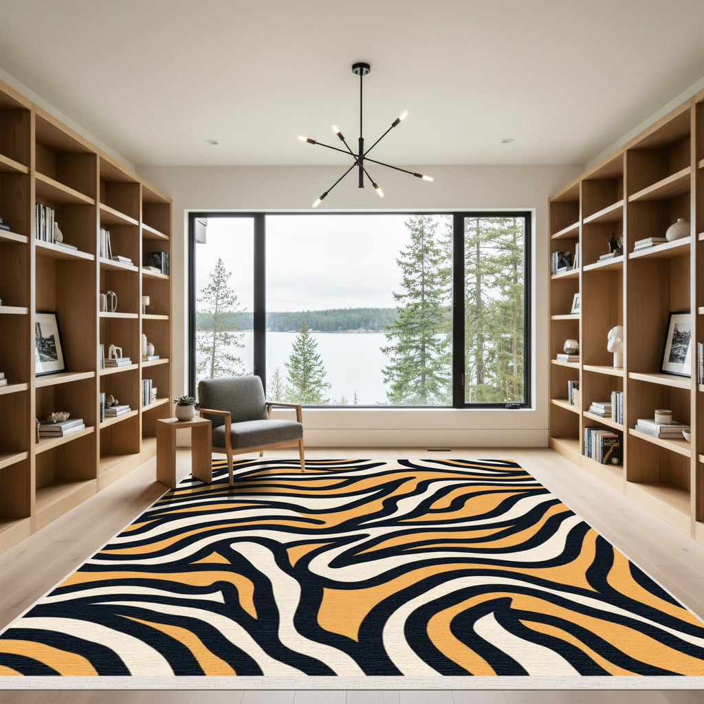 Orange Black Cream Zebra Stripes Rug
