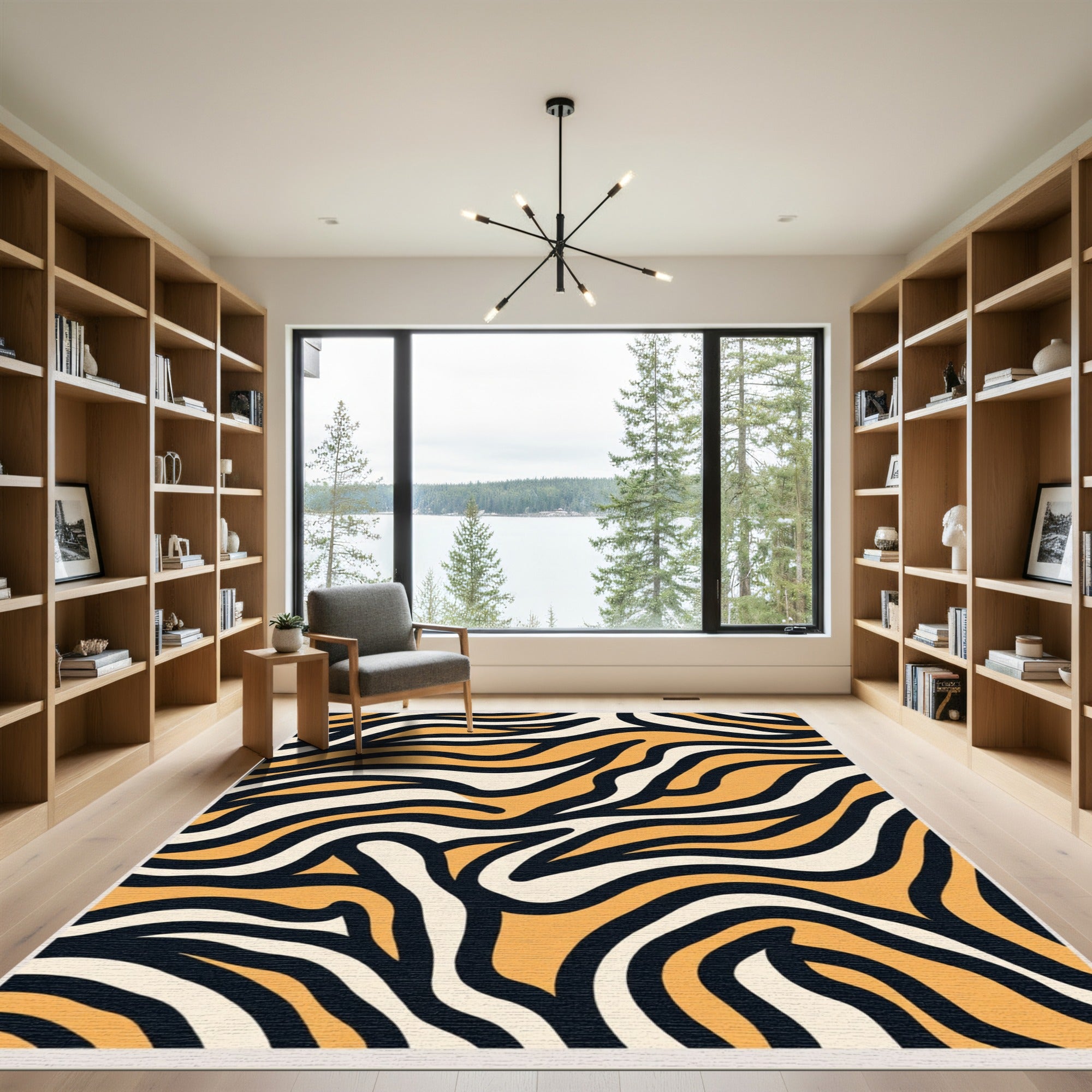Orange Black Cream Zebra Stripes Rug