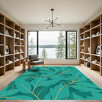 Teal Tropical Leaf Overlay Rug
