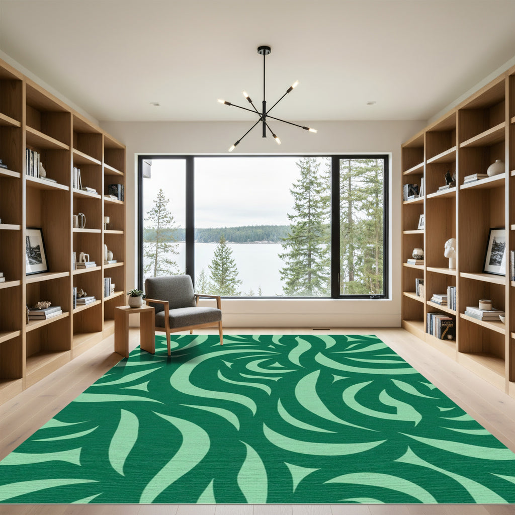 Forest Green Swirling Wave Rug