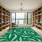 Forest Green Swirling Wave Rug