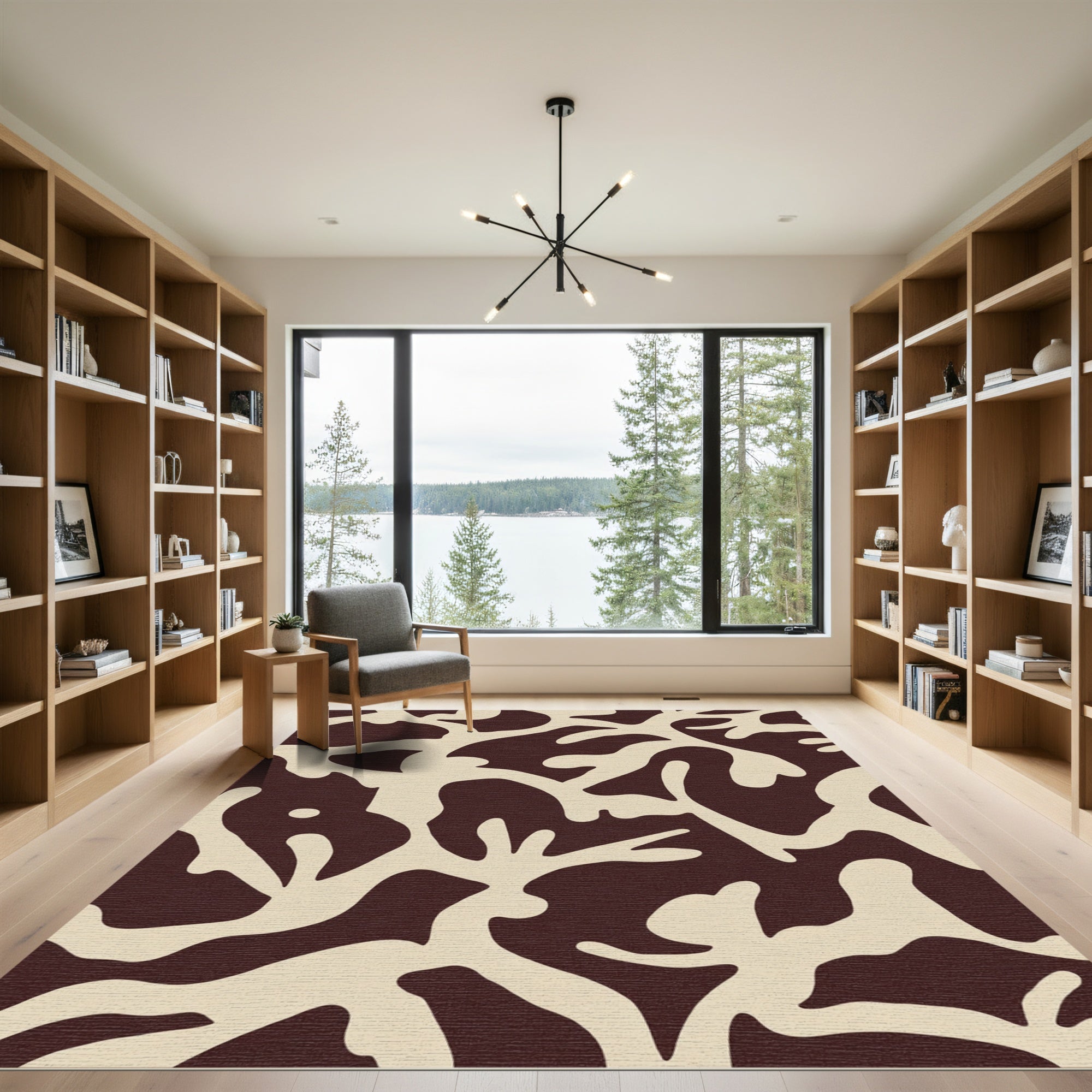 Organic Ivory Swirls Auburn Background Rug