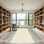 Geometric Gray Diamond Stripe Border Rug