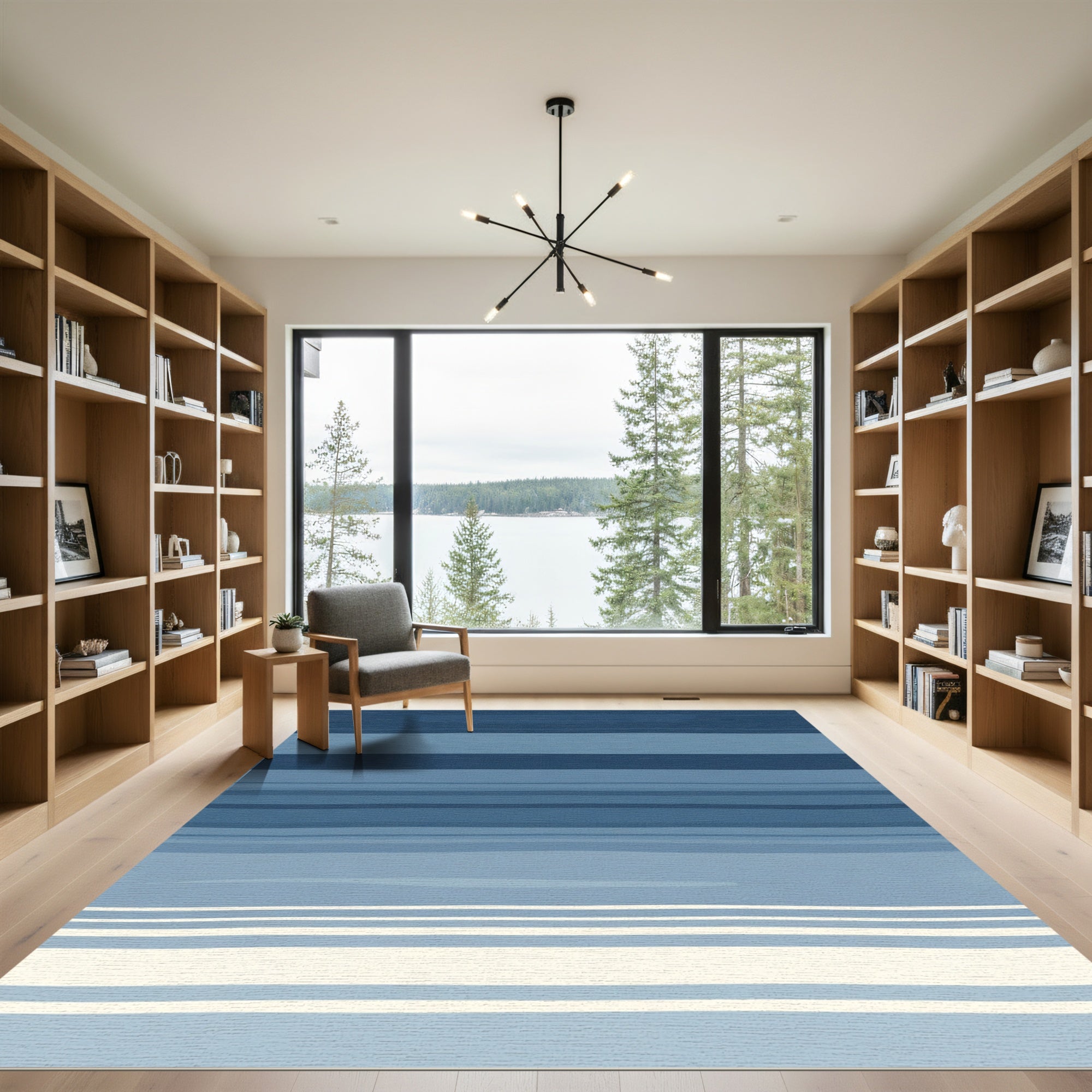 Modern Blue Gradation Striped Rug