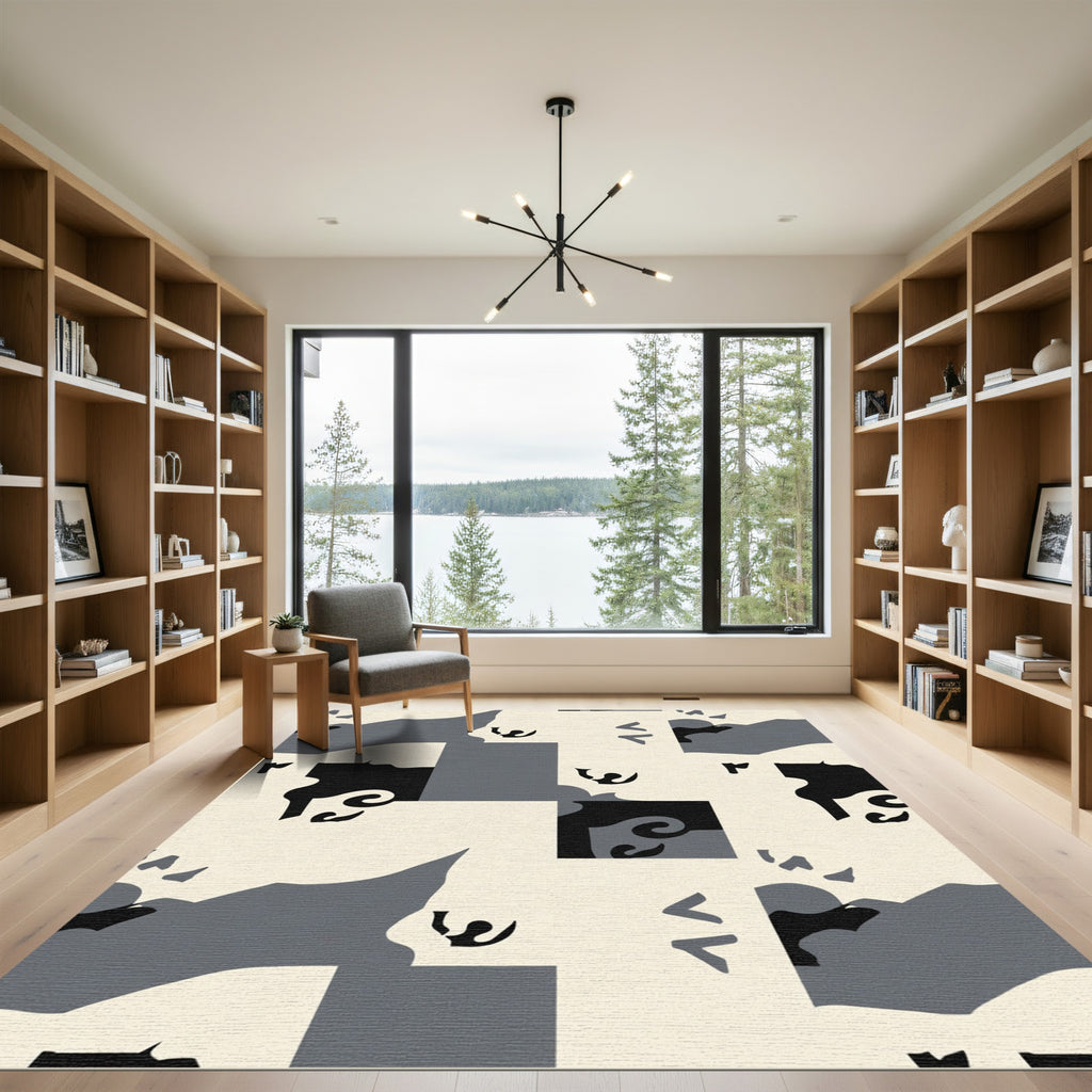 Monochrome Abstract Landscape Cubist Rug