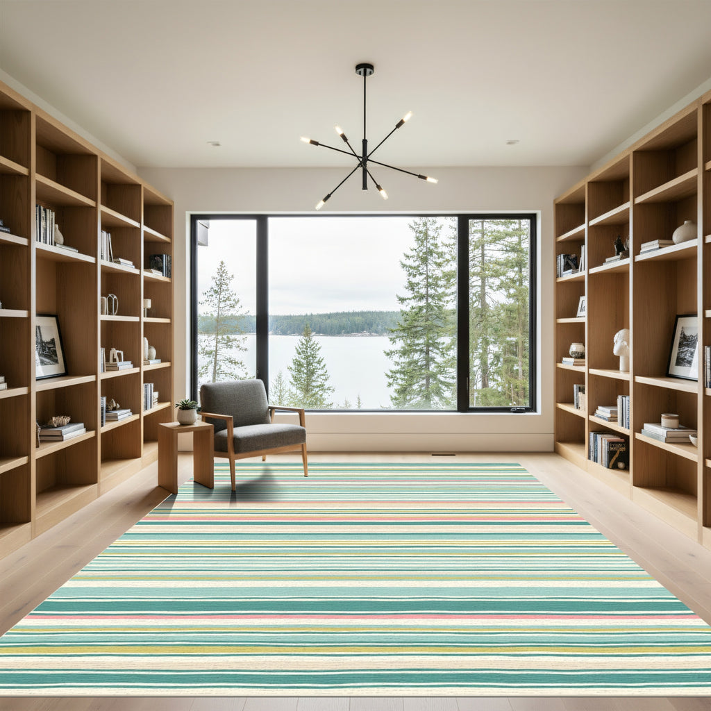 Aqua Blush Cream Striped Lines Rug