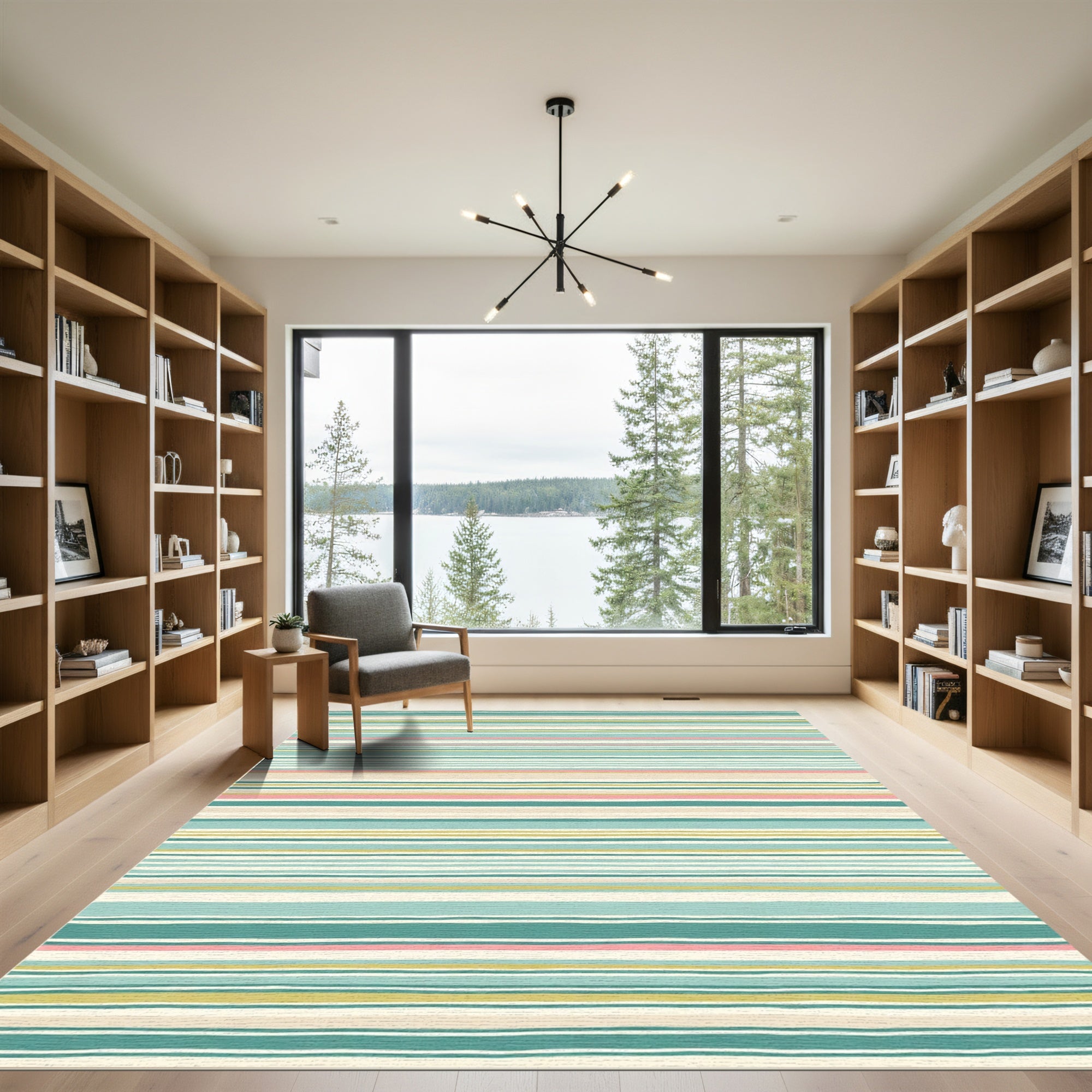 Aqua Blush Cream Striped Lines Rug