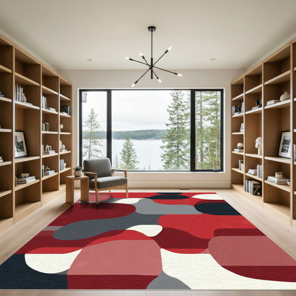 Crimson Gray Abstract Flow Rug