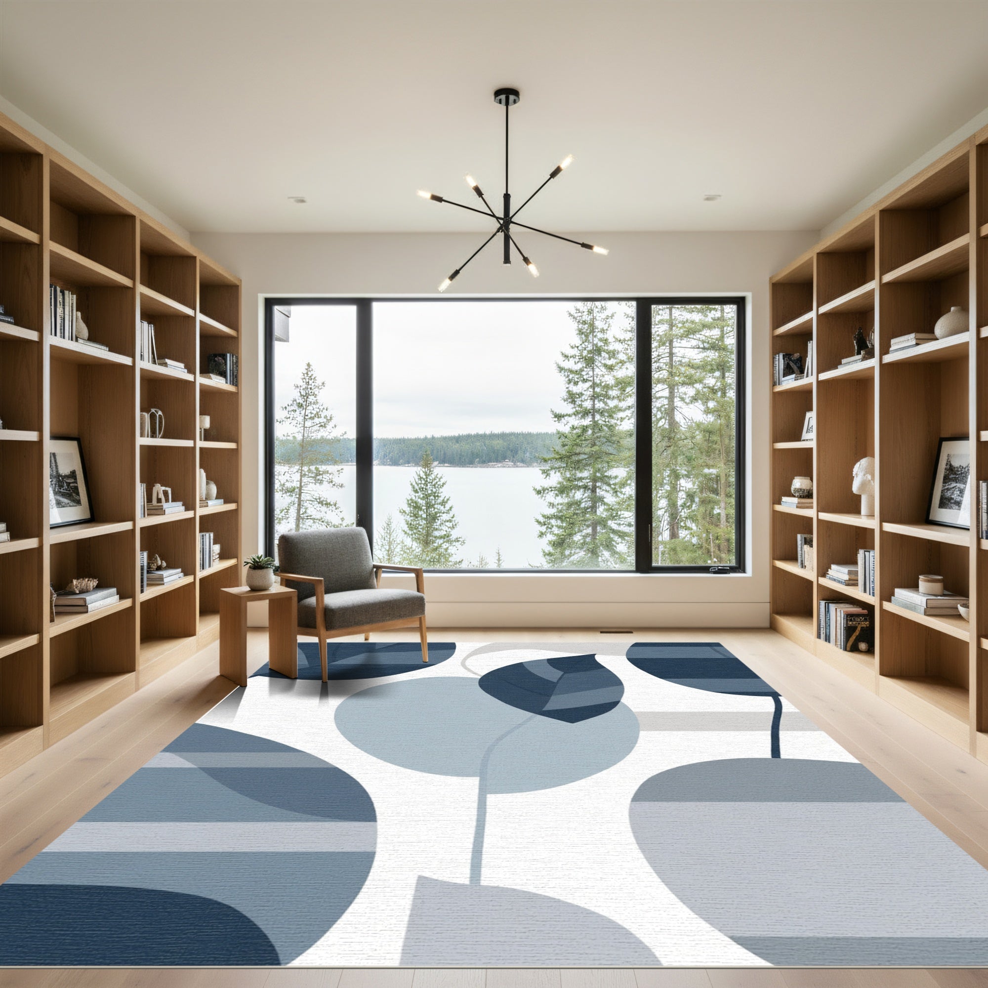 Cool Tones Abstract Leaf Stripes Rug