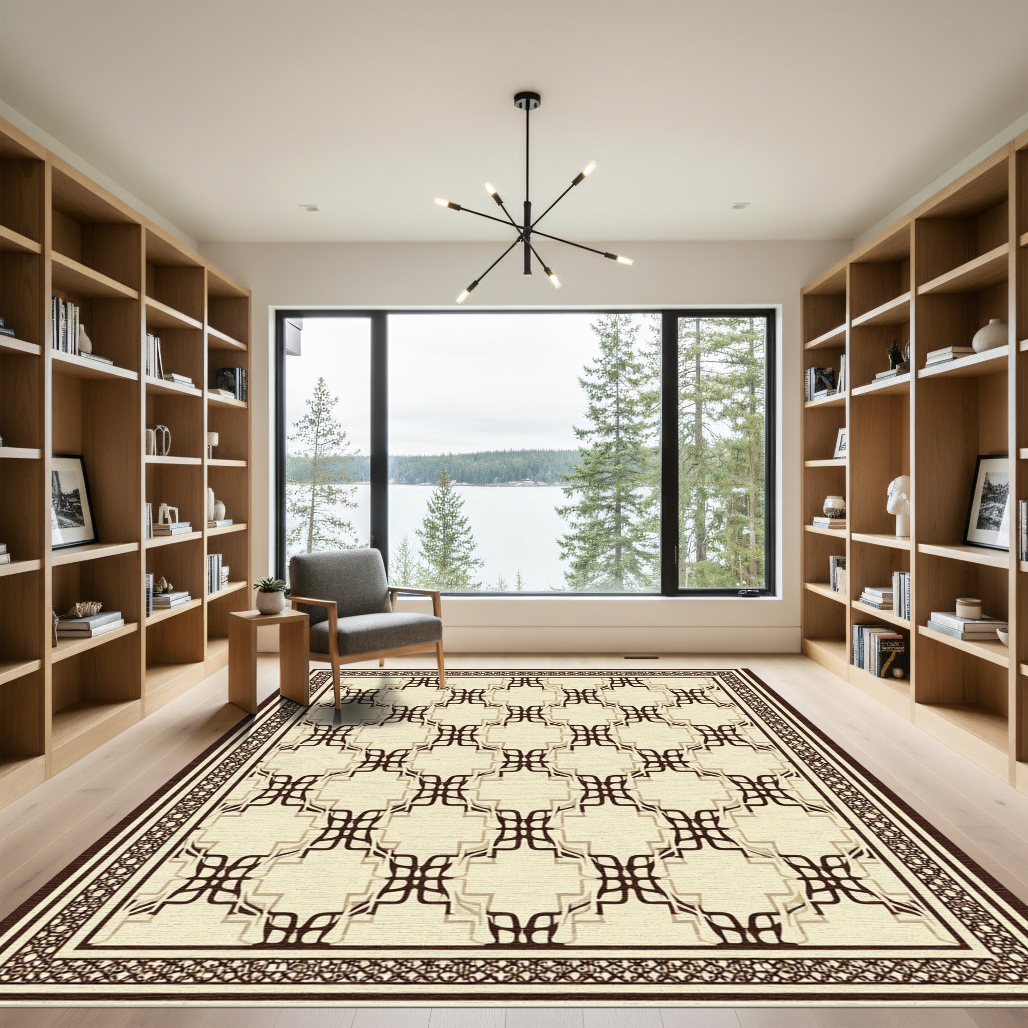 Maroon Cream Interlocking Diamond Border Rug