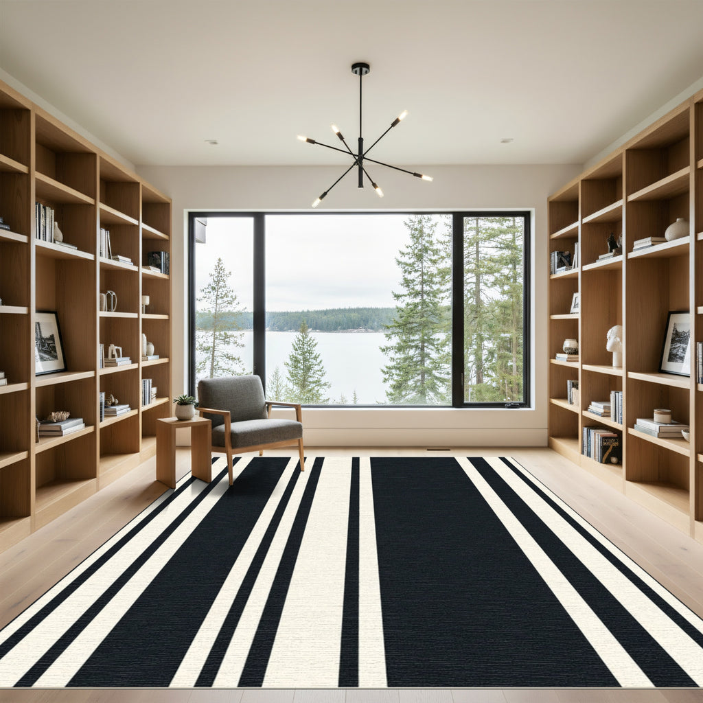 Bold Navy Cream Vertical Stripe Rug