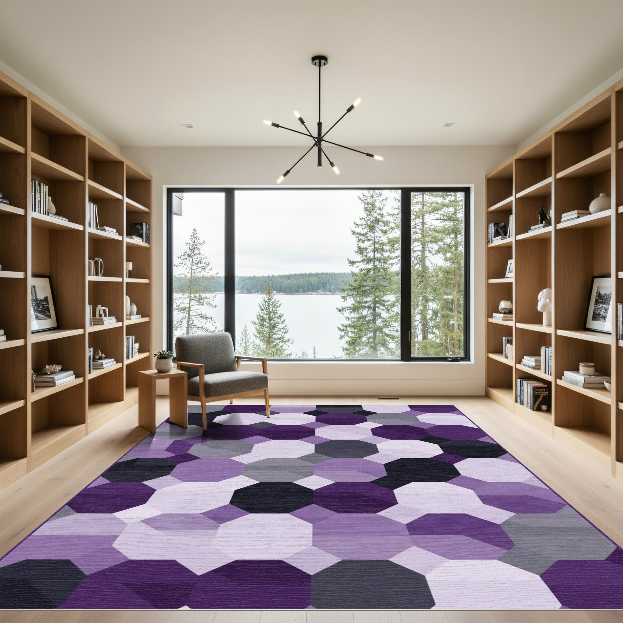 Modern Purple Geometric Octagon Rug