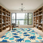 Whimsical Blue Turtle Ocean Circles Rug