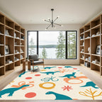 Teal Dinosaurs Orange Curvy Shapes Rug