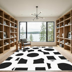 Monochrome Abstract Circle Square Connection Rug