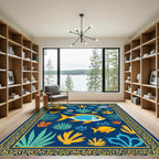 Navy Blue Tropical Fish Aquatic Scene Rug