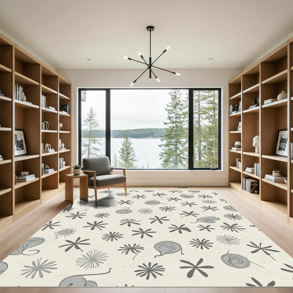 Whimsical Gray Abstract Starburst Elements Rug