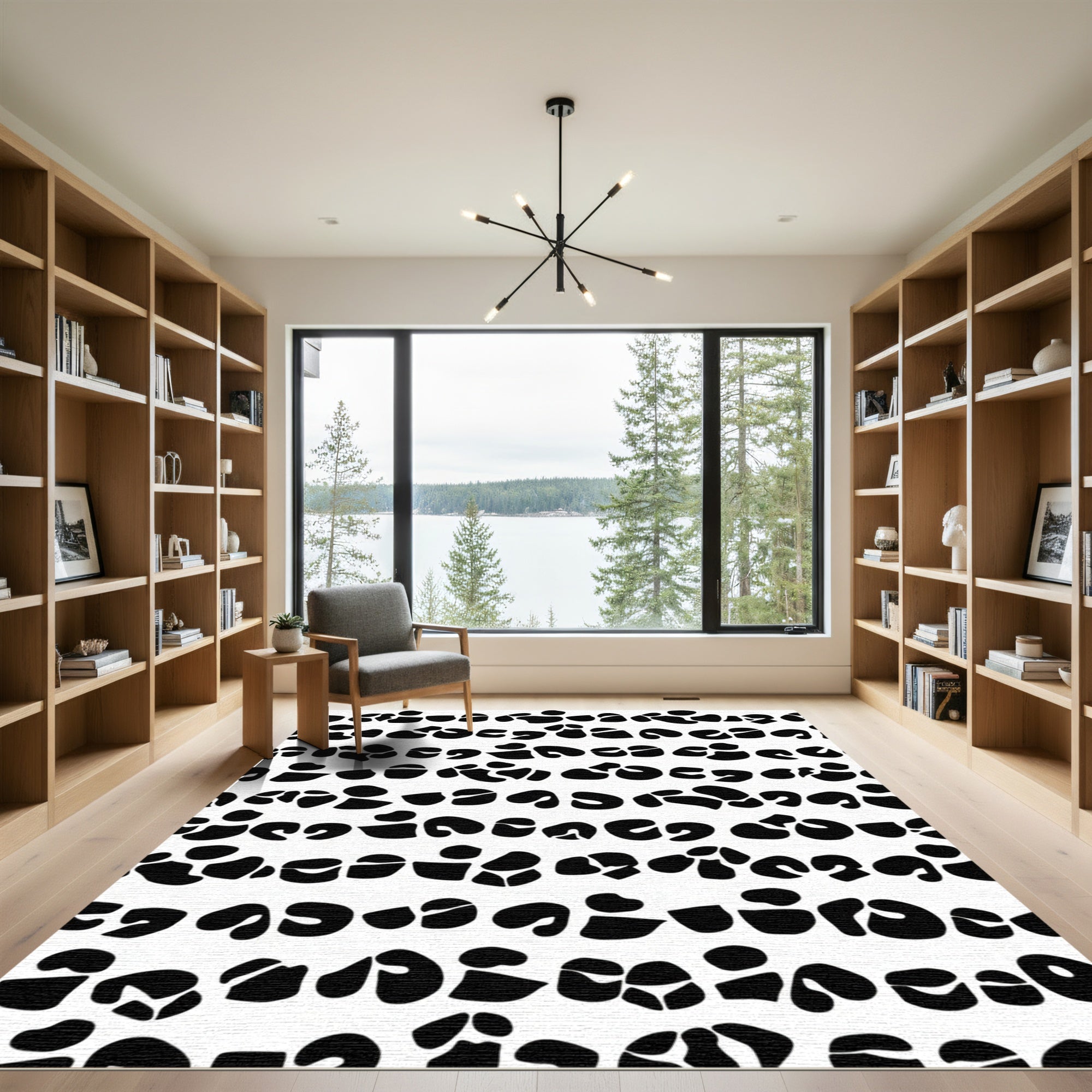 Black White Abstract Spots Rug