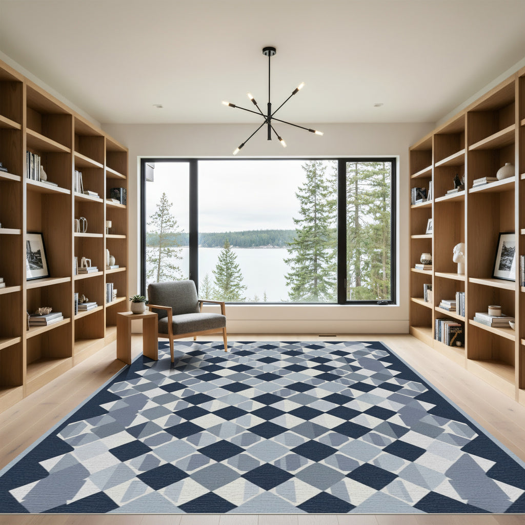 Navy Blue Diamond Lattice Rug