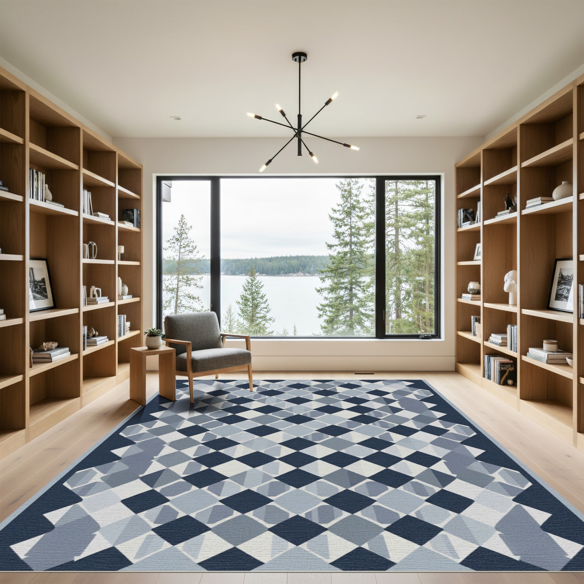 Navy Blue Diamond Lattice Rug