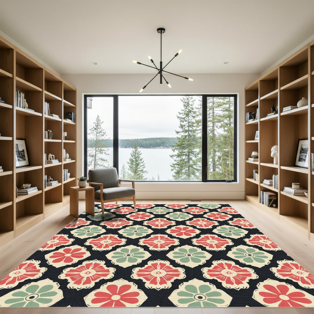 Retro Floral Quatrefoil Medallion Accent Rug