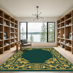 Emerald Green Golden Floral Border Rug