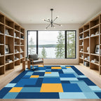 Abstract Geometric Blue Gold Squares Rug