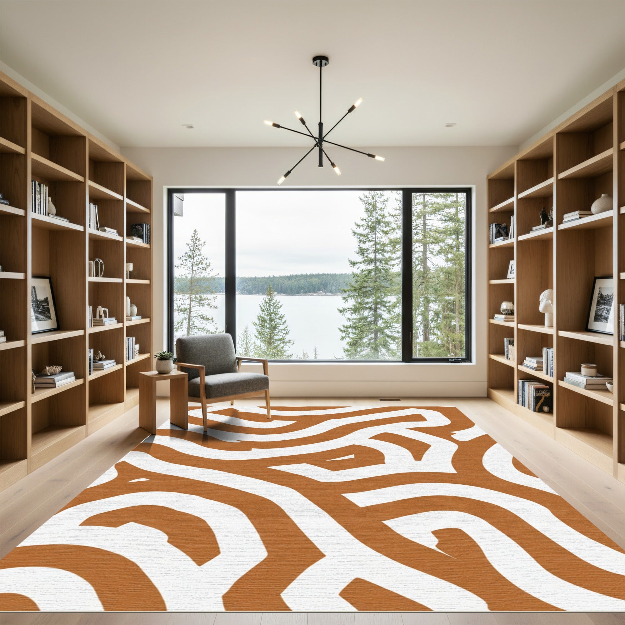 Rusty White Labyrinth Curves Rug