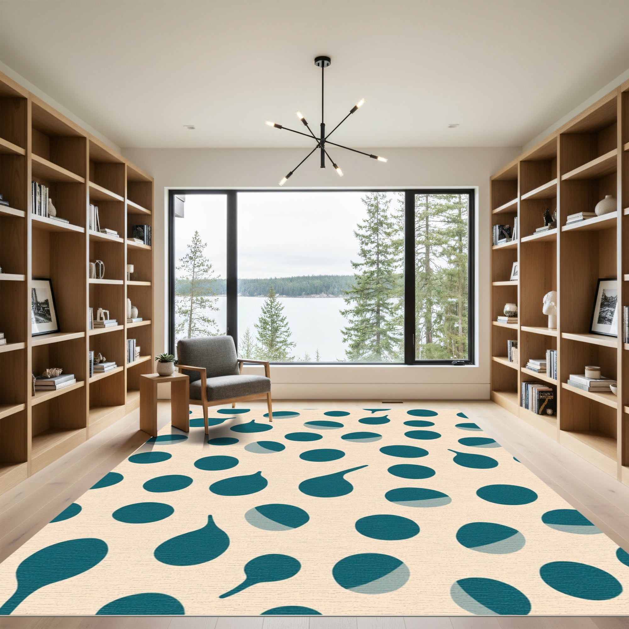 Teal Droplet Scattered Circles Pattern Rug