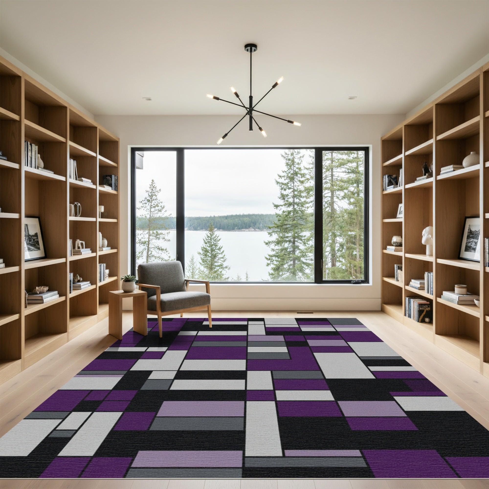 Modern Abstract Rectangular Geometric Layout Rug