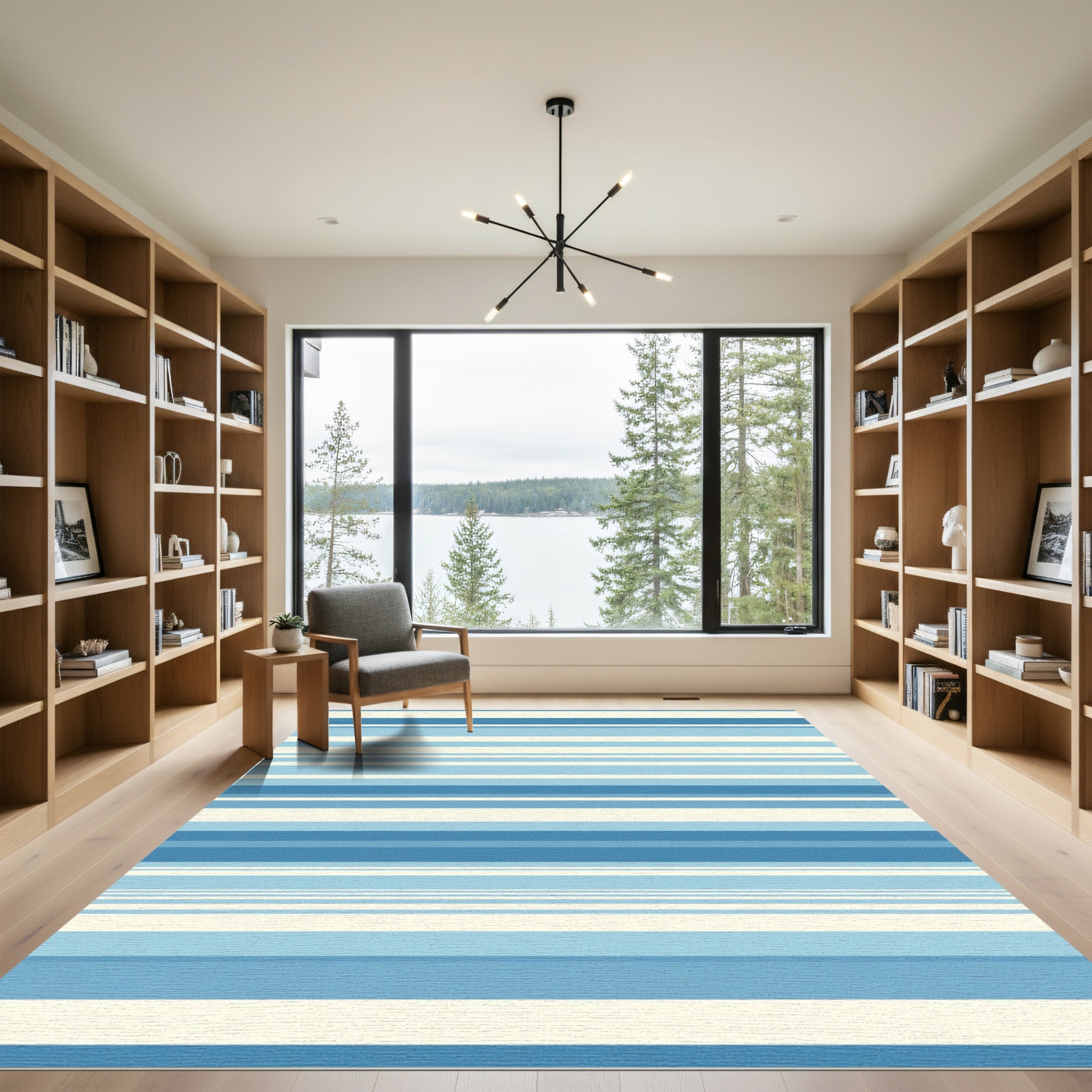 Cool Blue Toned Striped Rug