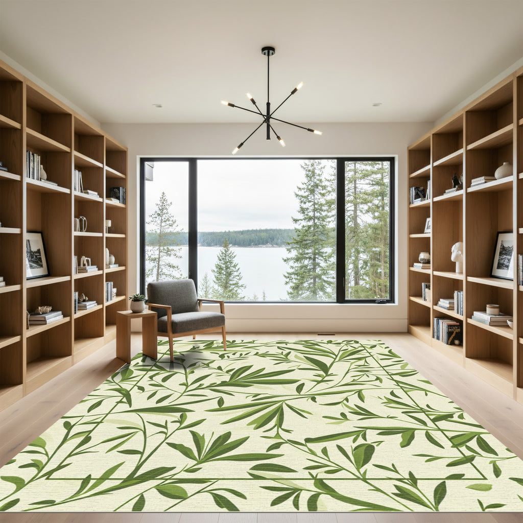 Botanical Green Leaf Vine Harmony Rug