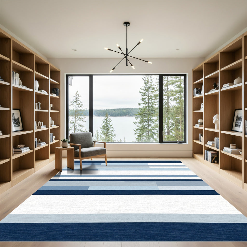 Modern Blue Gray Block Stripe Rug