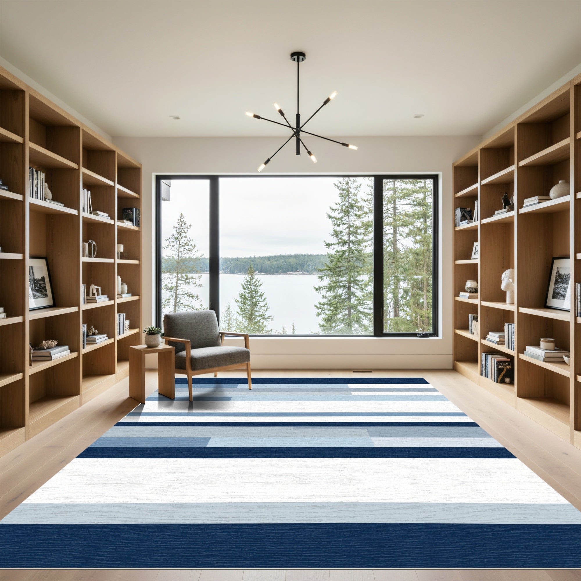 Modern Blue Gray Block Stripe Rug