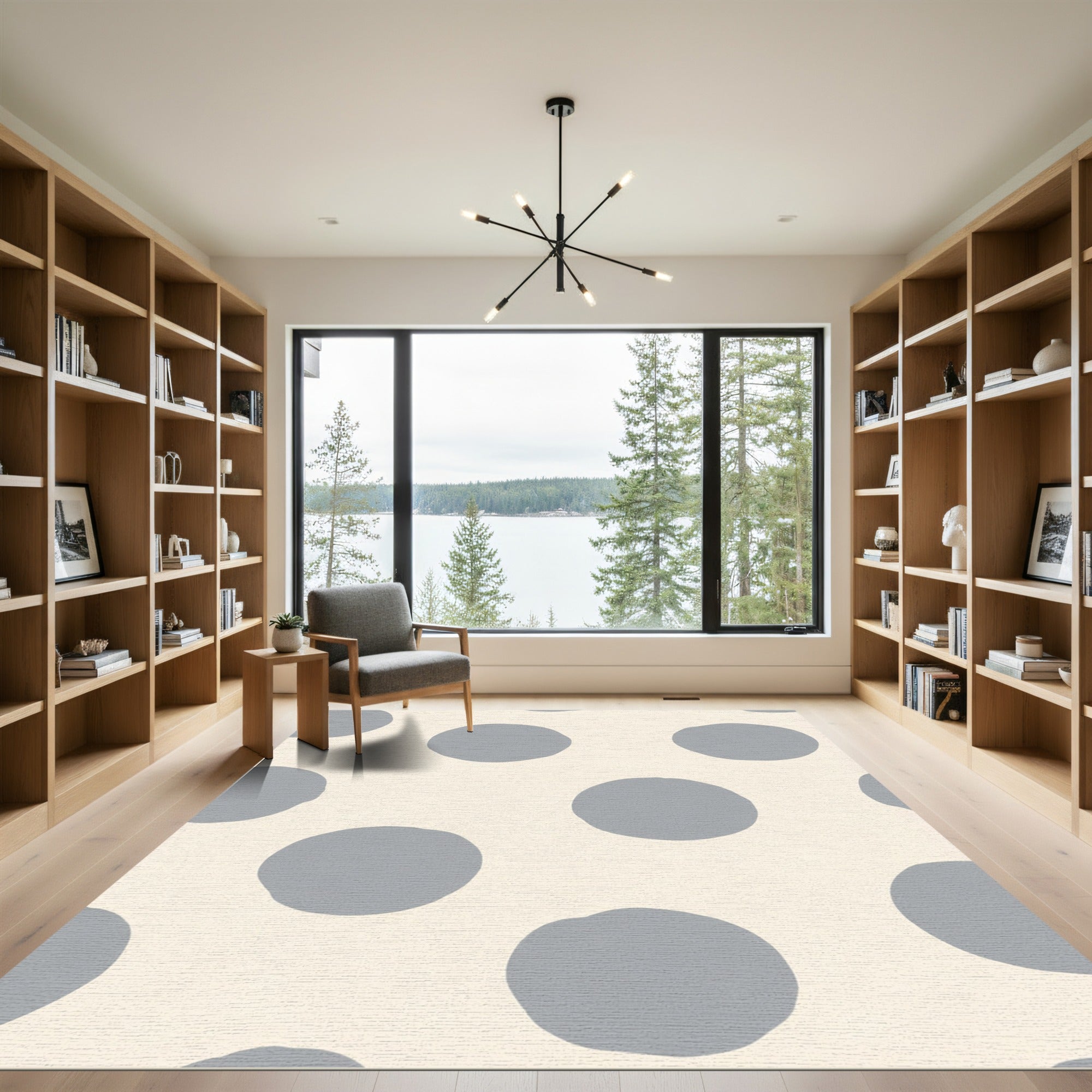 Cream Gray Polka Dot Burst Rug