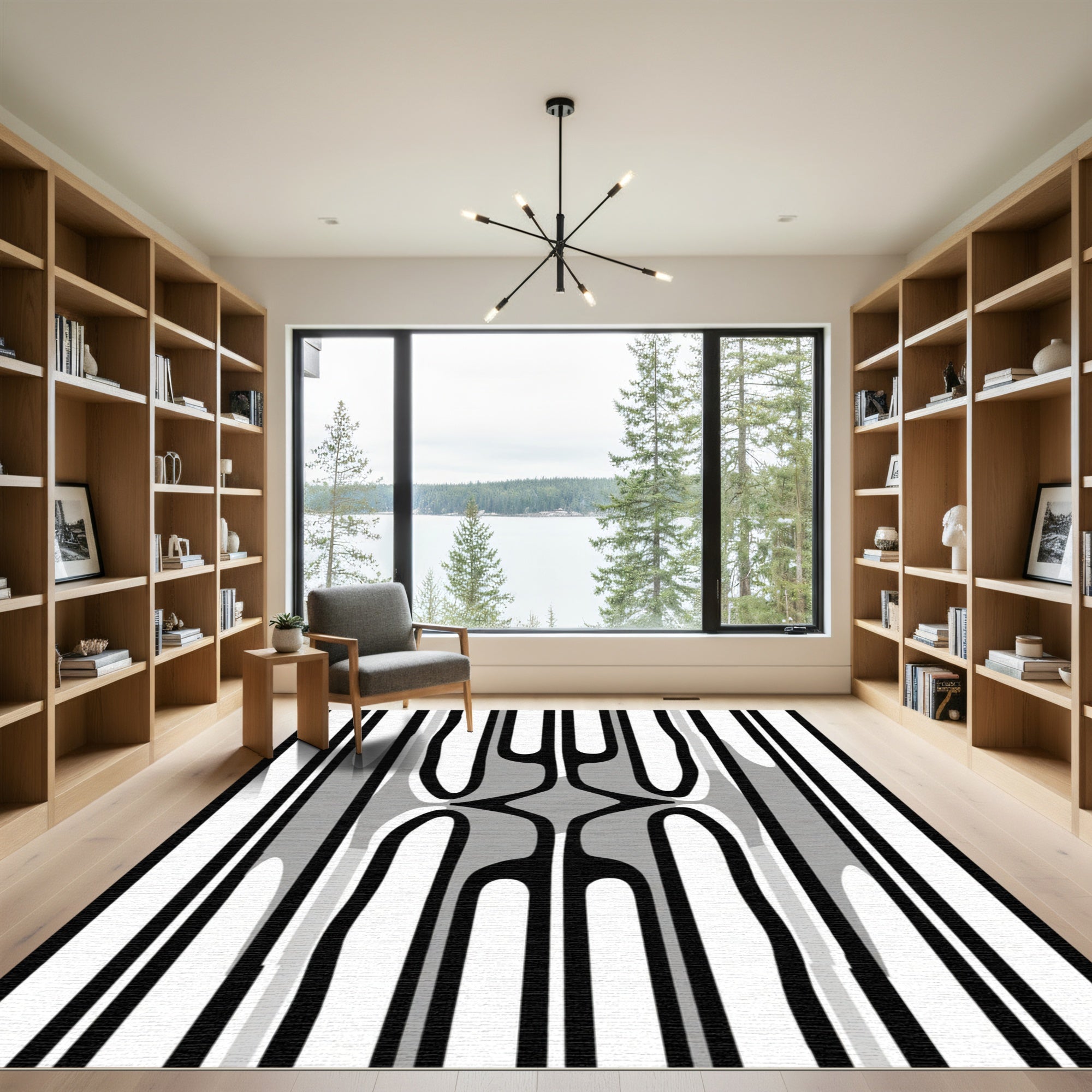 Monochromatic Abstract Organic Stripe Rug