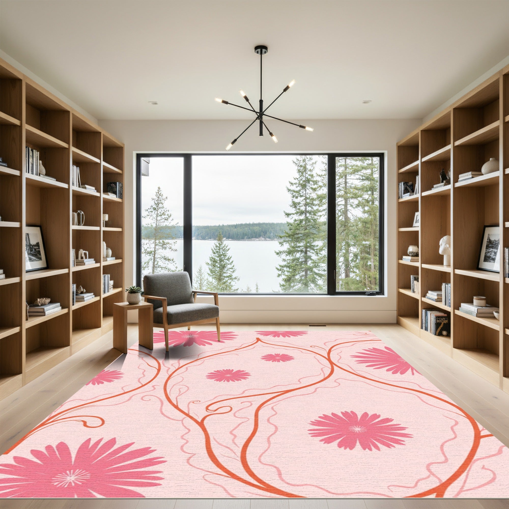 Pink Daisy Vine Artwork Rug